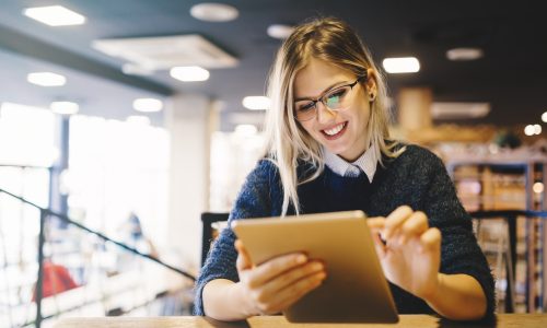 Student studying on tablet pc