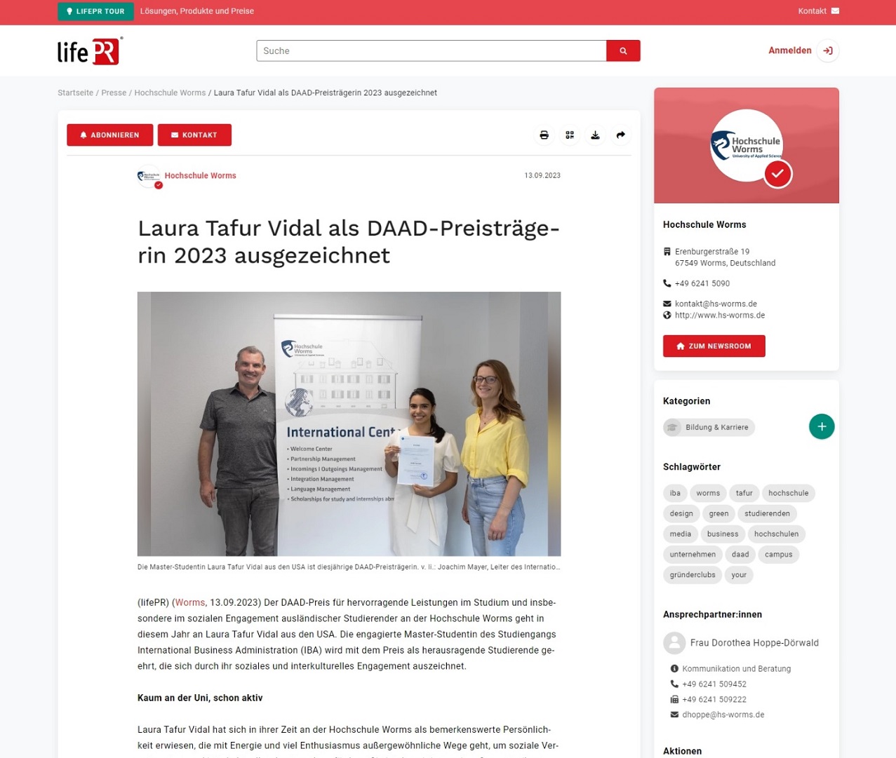 Laura Tafur Vidal als DAAD-Preisträgerin 2023 ausgezeichnet Laura Tafur Vidal als DAAD-Preisträgerin 2023 ausgezeichnet